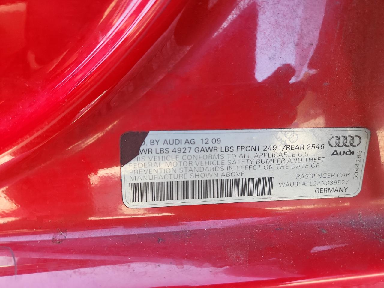 2010 Audi A4 Premium VIN: WAUBFAFL2AN039527 Lot: 64792545