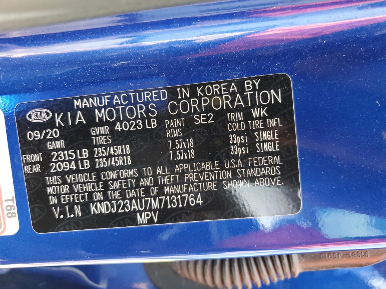 2021 Kia Soul Lx VIN: KNDJ23AU7M7131764 Lot: 65936945