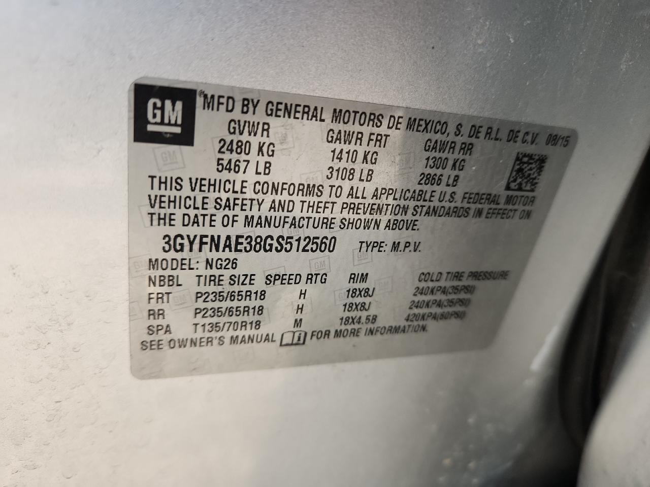2016 Cadillac Srx VIN: 3GYFNAE38GS512560 Lot: 64422535
