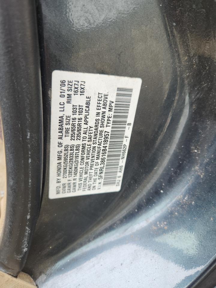 2006 Honda Odyssey Exl VIN: 5FNRL38616B418957 Lot: 65207925