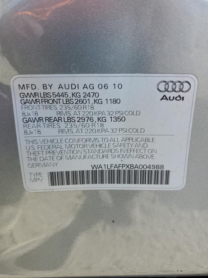 2011 Audi Q5 Premium Plus VIN: WA1LFAFPXBA004988 Lot: 64887795