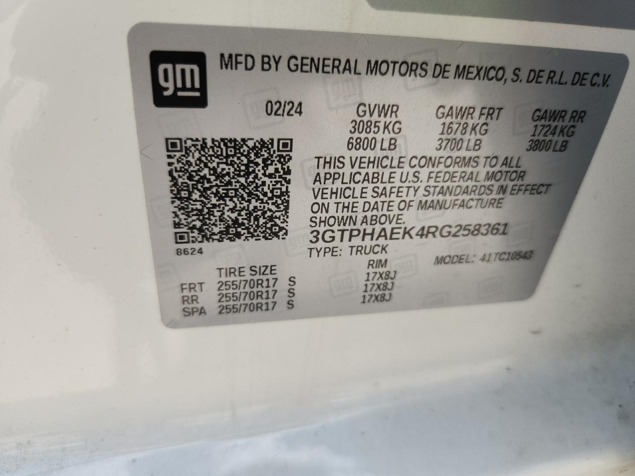 2024 GMC Sierra C1500 VIN: 3GTPHAEK4RG258361 Lot: 65507645