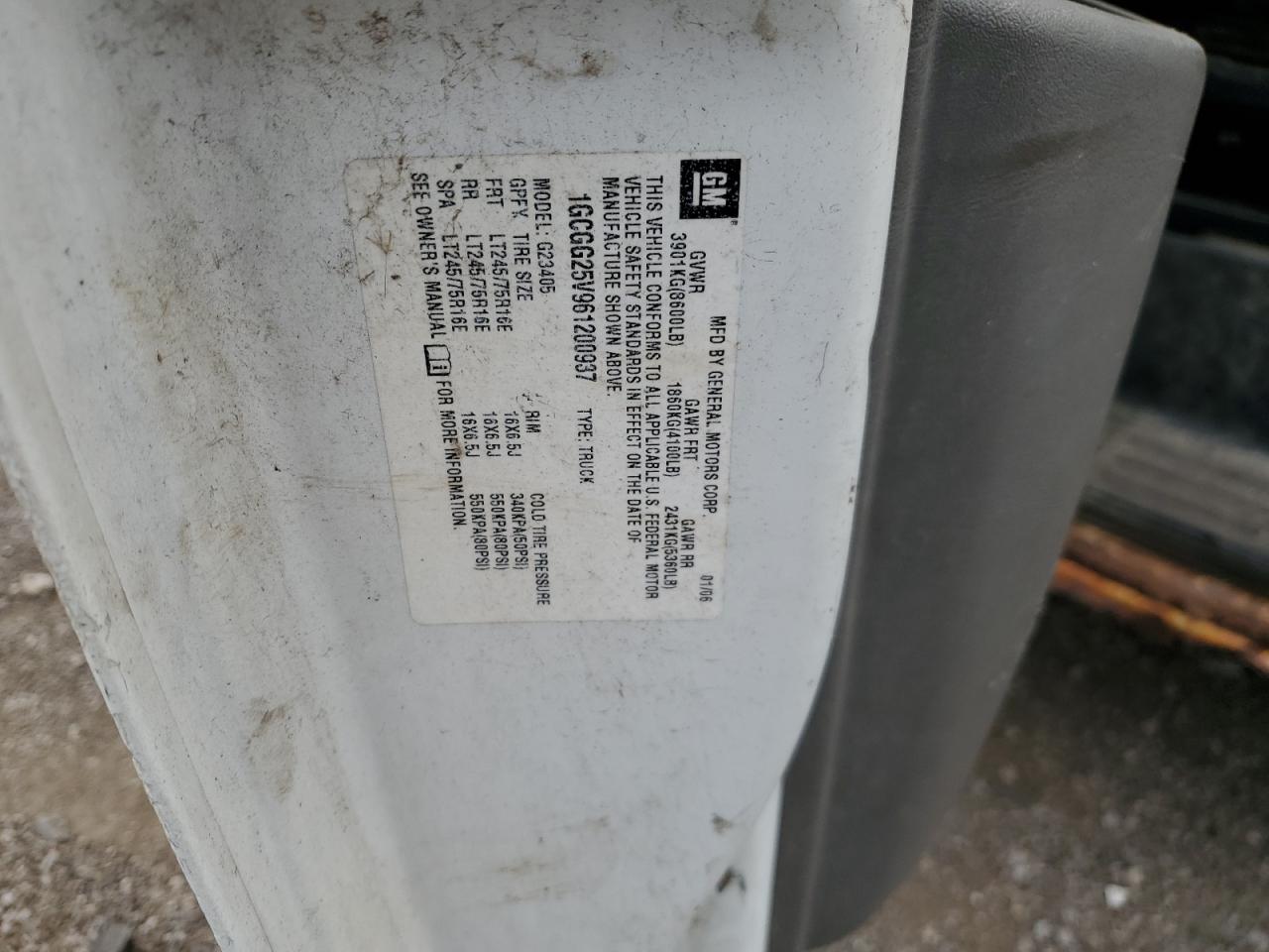 2006 Chevrolet Express G2500 VIN: 1GCGG25V961200937 Lot: 66778445