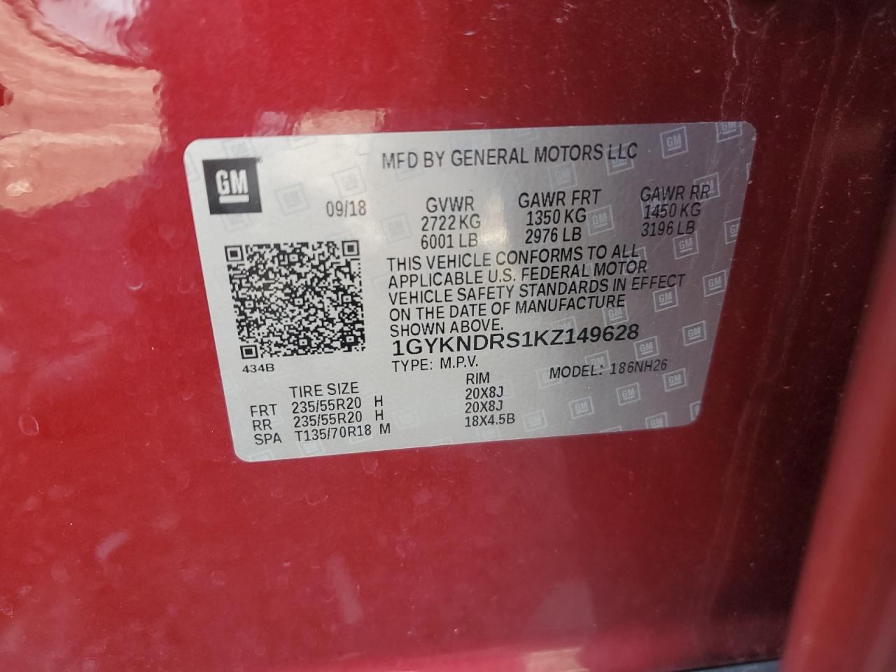 2019 Cadillac Xt5 Luxury VIN: 1GYKNDRS1KZ149628 Lot: 66699785