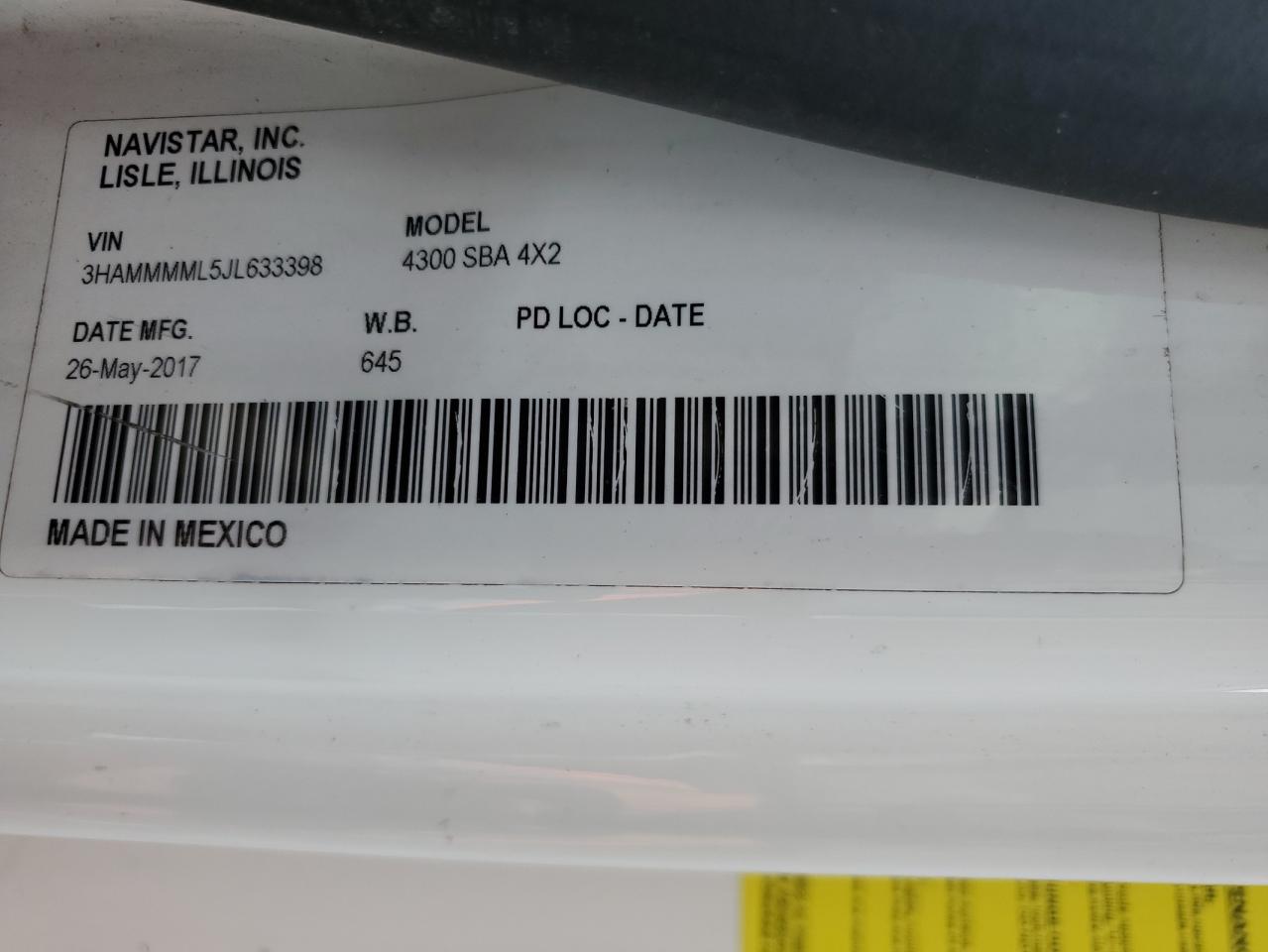 2018 International 4000 4300 VIN: 3HAMMMML5JL633398 Lot: 62936795