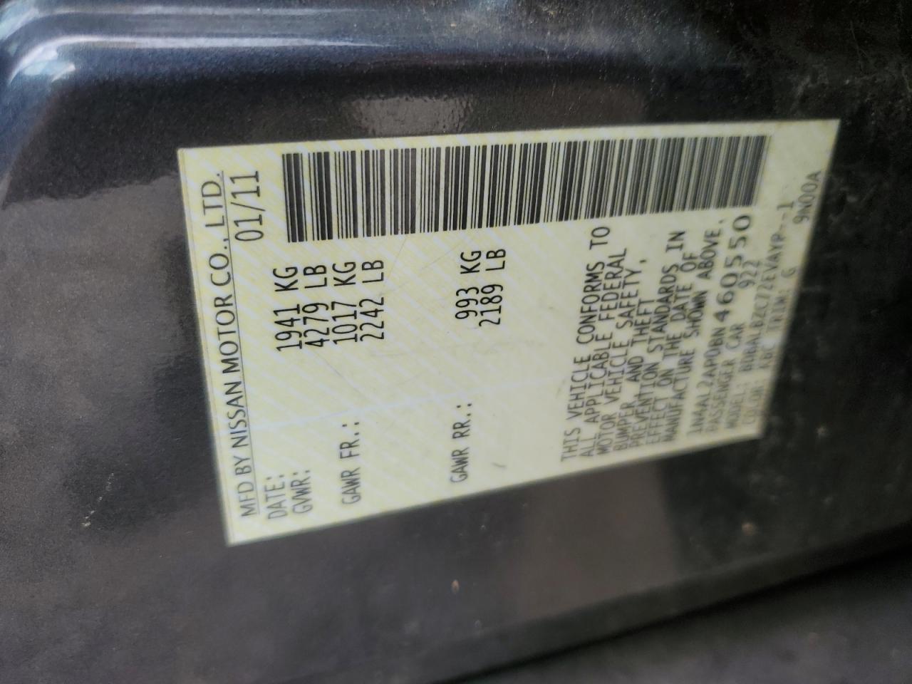 2011 Nissan Altima Base VIN: 1N4AL2AP0BN460550 Lot: 63838665