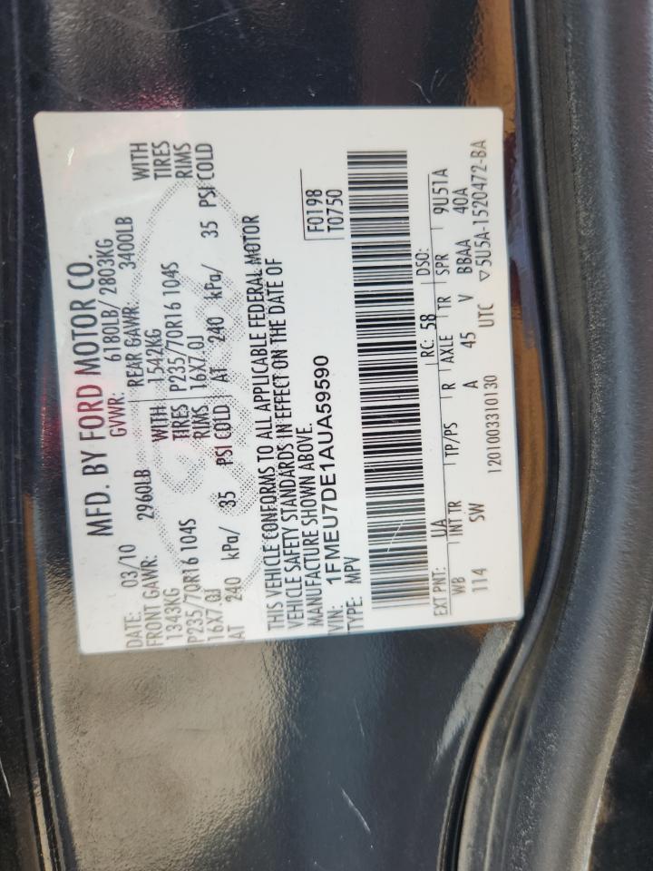 2010 Ford Explorer Xlt VIN: 1FMEU7DE1AUA59590 Lot: 64442495