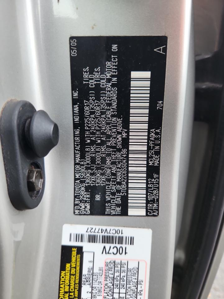 2005 Toyota Sienna Xle VIN: 5TDBA22C65S047496 Lot: 65674385