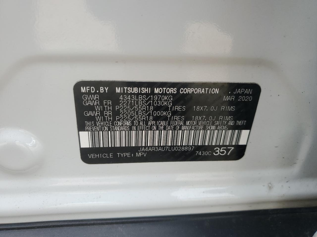 2020 Mitsubishi Outlander Sport Es VIN: JA4AR3AU7LU028897 Lot: 64178925