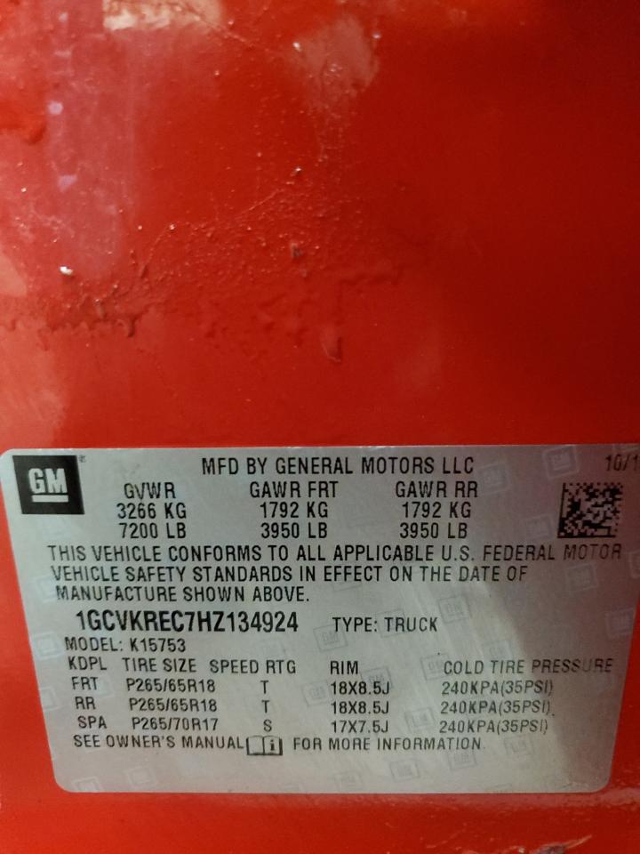 2017 Chevrolet Silverado K1500 Lt VIN: 1GCVKREC7HZ134924 Lot: 66094965