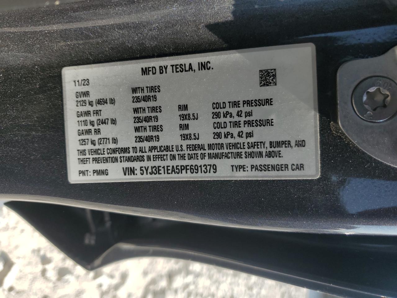 2023 Tesla Model 3 VIN: 5YJ3E1EA5PF691379 Lot: 64630235