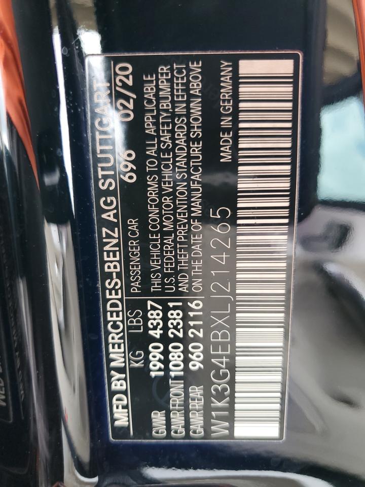 2020 Mercedes-Benz A 220 VIN: W1K3G4EBXLJ214265 Lot: 63818055