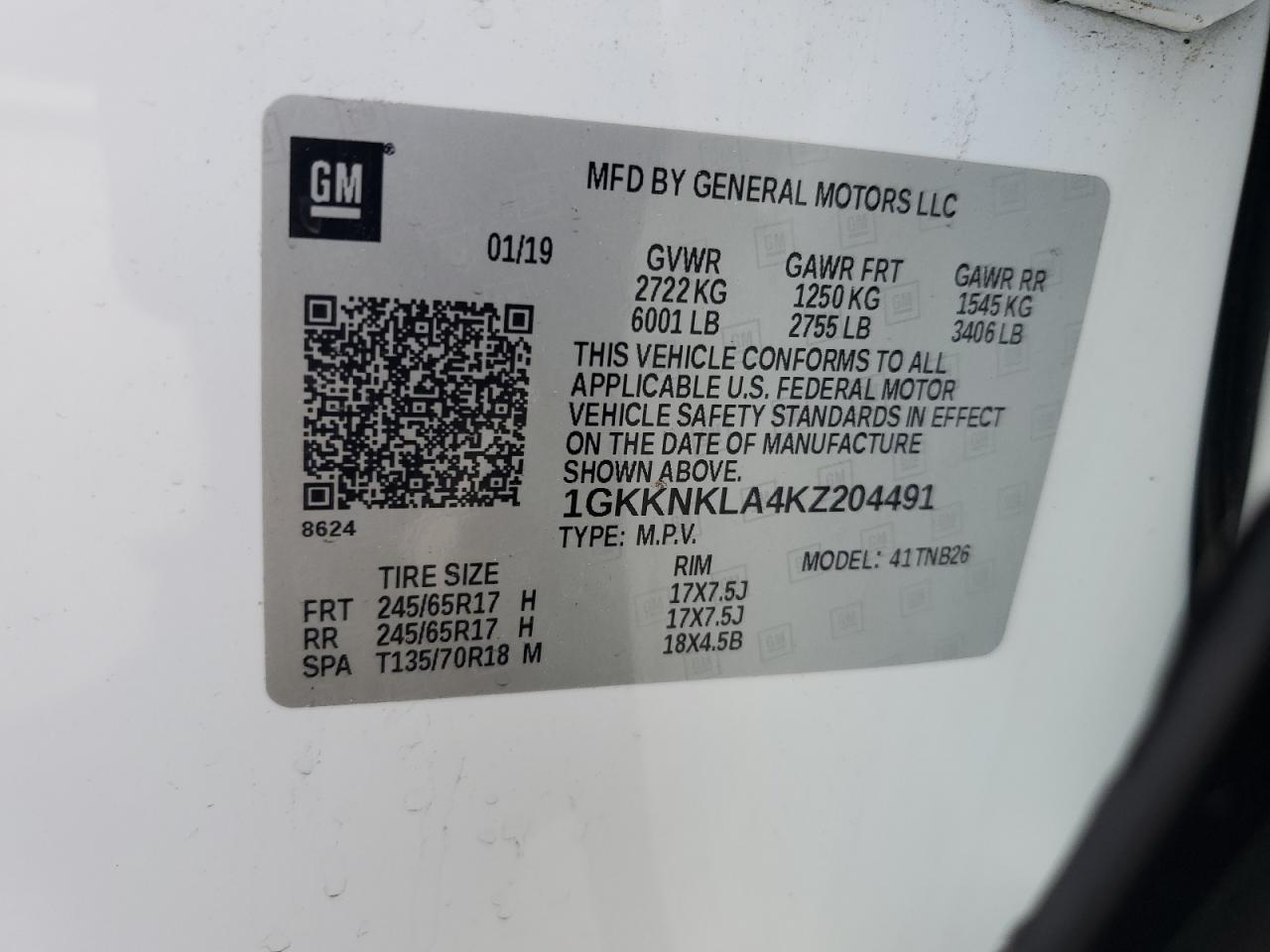 2019 GMC Acadia Sle VIN: 1GKKNKLA4KZ204491 Lot: 64109515