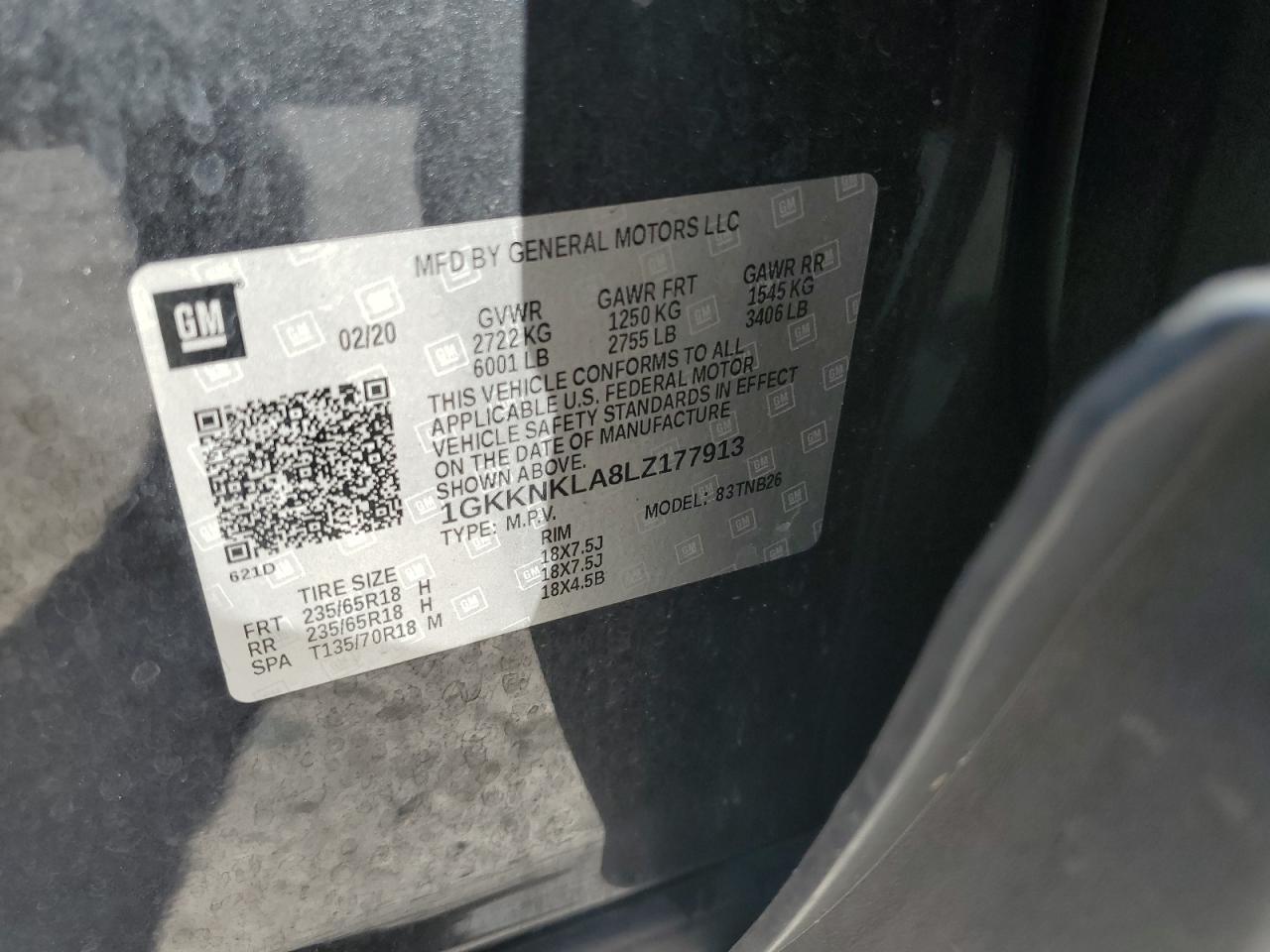 2020 GMC Acadia Sle VIN: 1GKKNKLA8LZ177913 Lot: 64036845