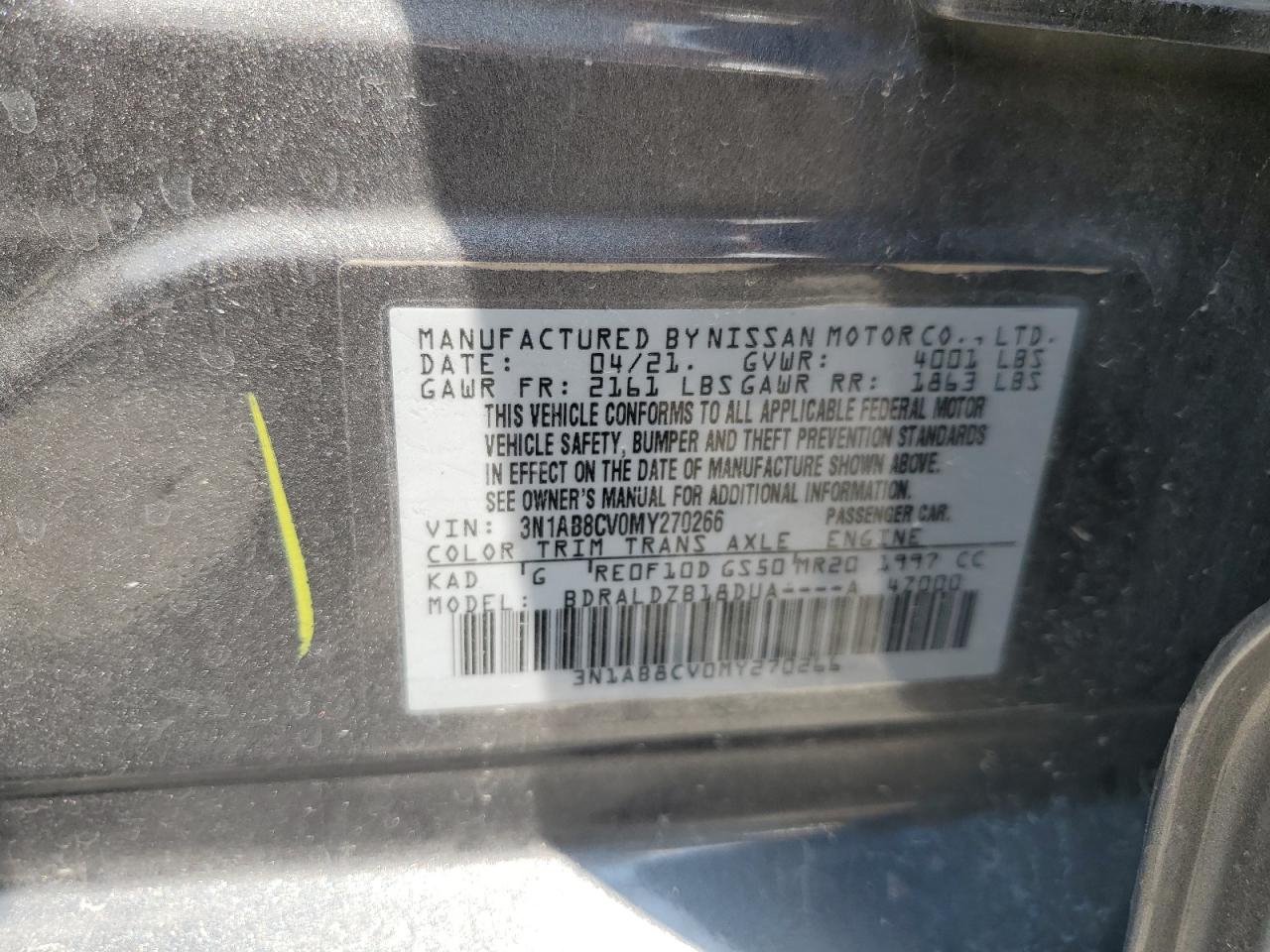 2021 Nissan Sentra Sv VIN: 3N1AB8CV0MY270266 Lot: 63407465