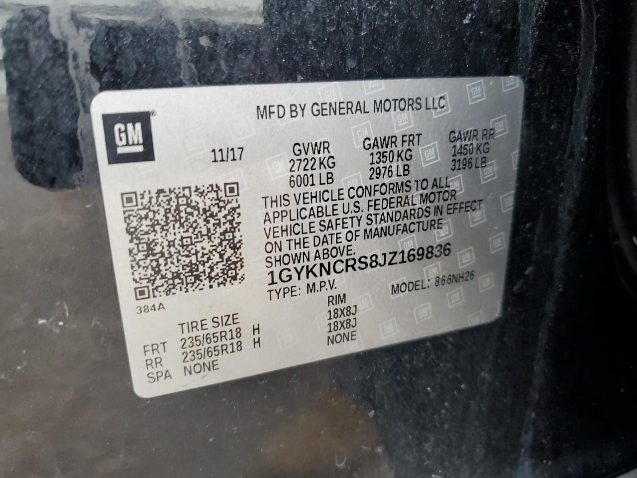 2018 Cadillac Xt5 Luxury VIN: 1GYKNCRS8JZ169836 Lot: 66802455