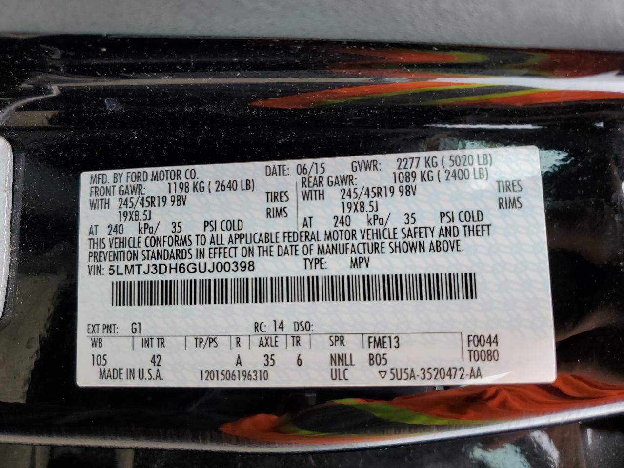 2016 Lincoln Mkc Reserve VIN: 5LMTJ3DH6GUJ00398 Lot: 64449065