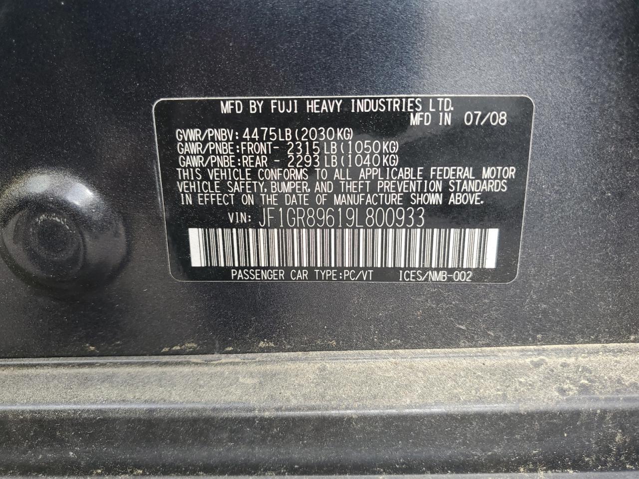 2009 Subaru Impreza Wrx Sti VIN: JF1GR89619L800933 Lot: 63035745