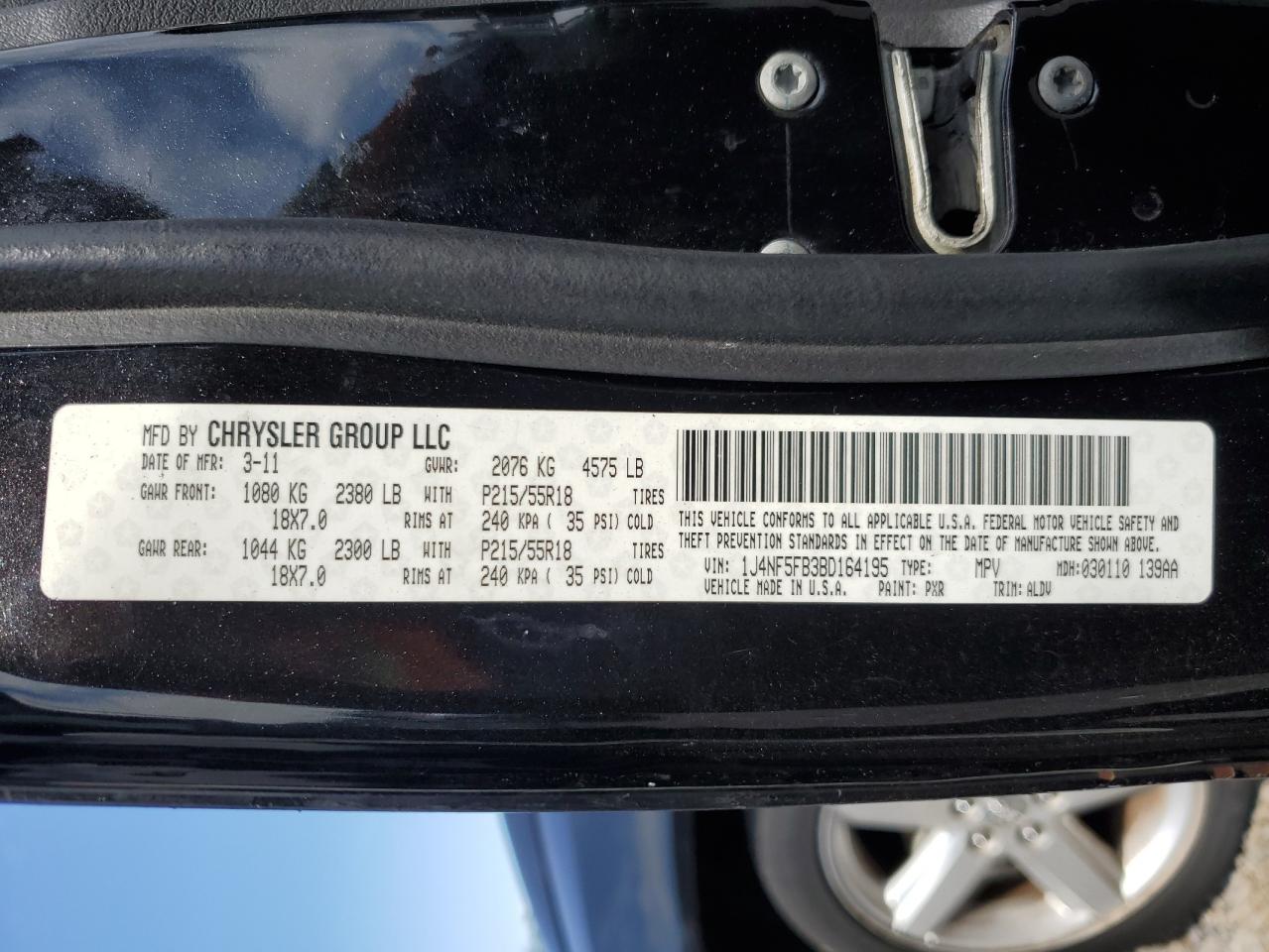 2011 Jeep Compass Limited VIN: 1J4NF5FB3BD164195 Lot: 65550165