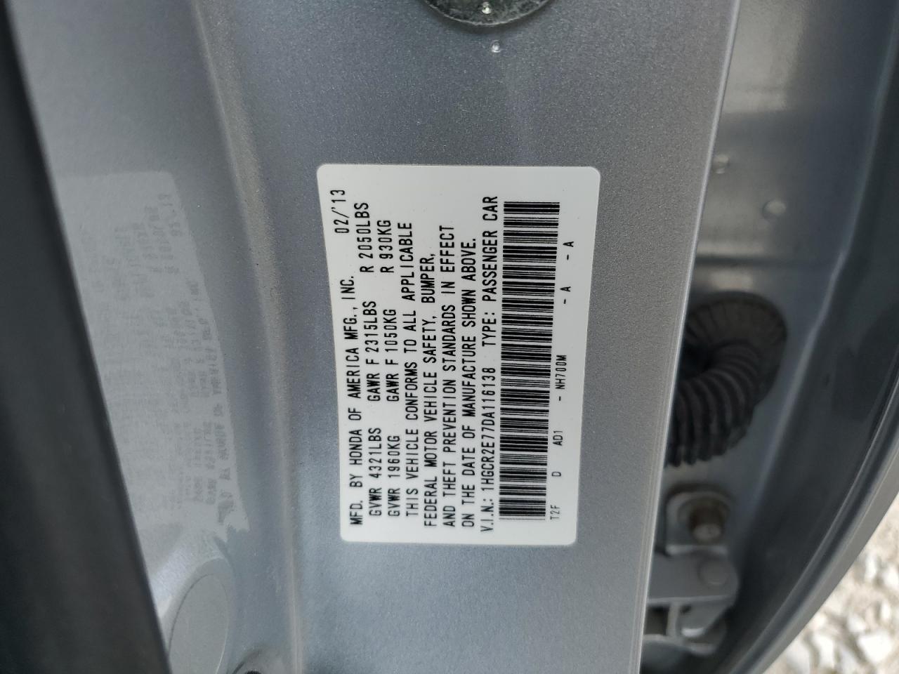 2013 Honda Accord Ex VIN: 1HGCR2E77DA116138 Lot: 65206975