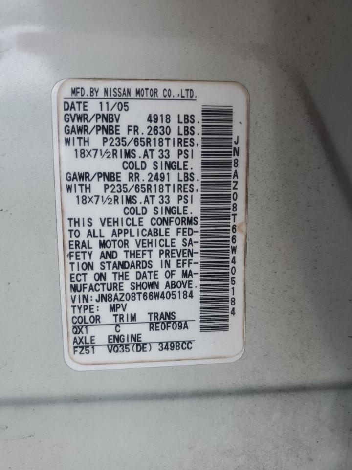 2006 Nissan Murano Sl VIN: JN8AZ08T66W405184 Lot: 63811285