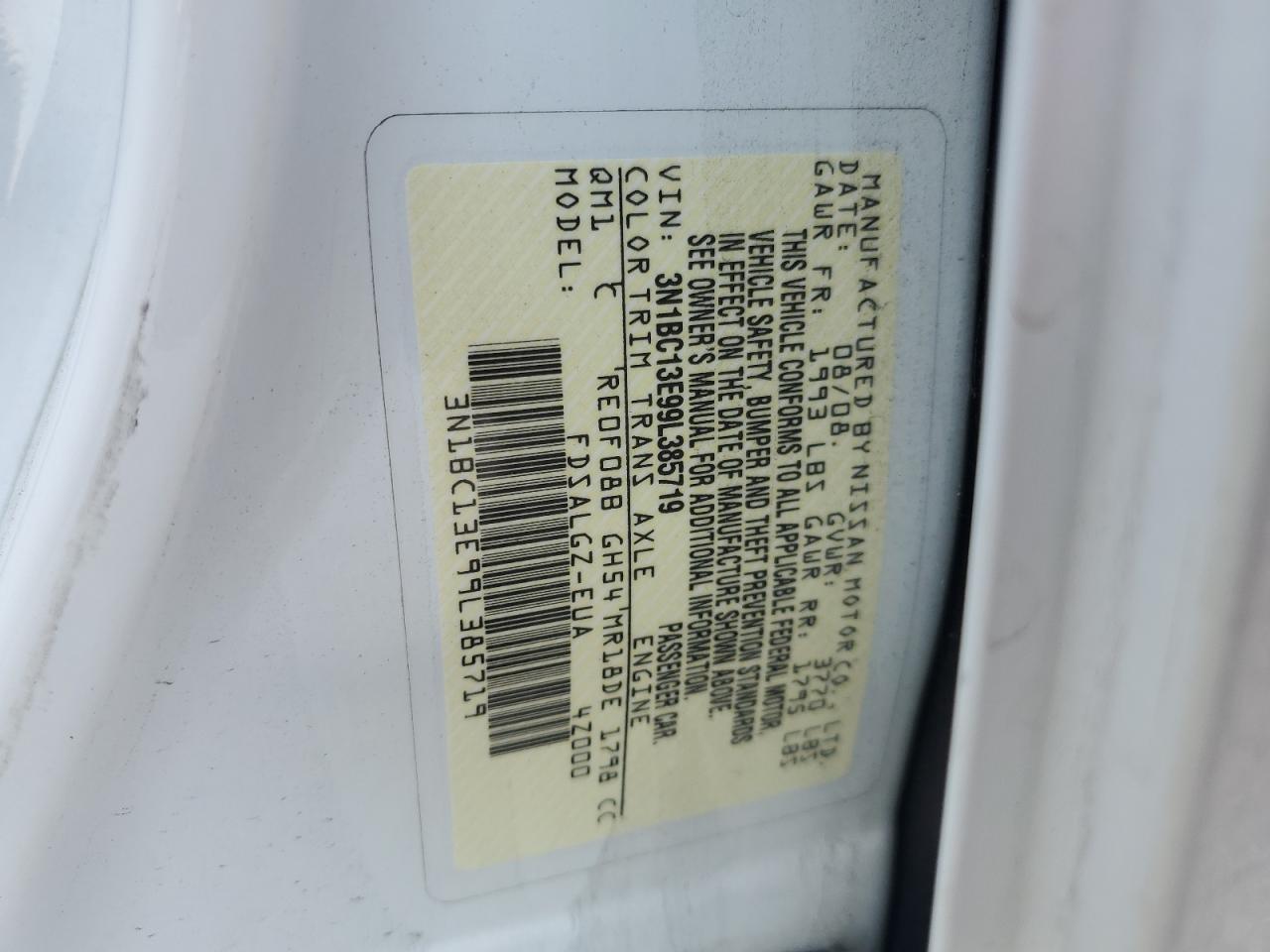 2009 Nissan Versa S VIN: 3N1BC13E99L385719 Lot: 63809195