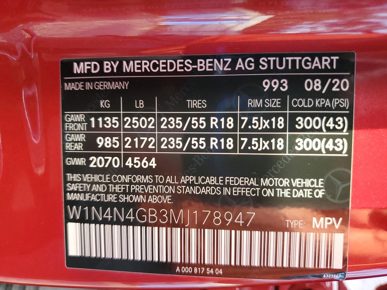 2021 Mercedes-Benz Gla 250 VIN: W1N4N4GB3MJ178947 Lot: 64990525