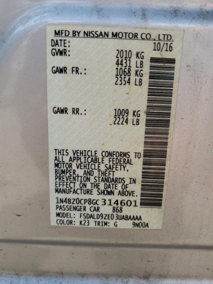 2016 Nissan Leaf Sv VIN: 1N4BZ0CP8GC314601 Lot: 64484845