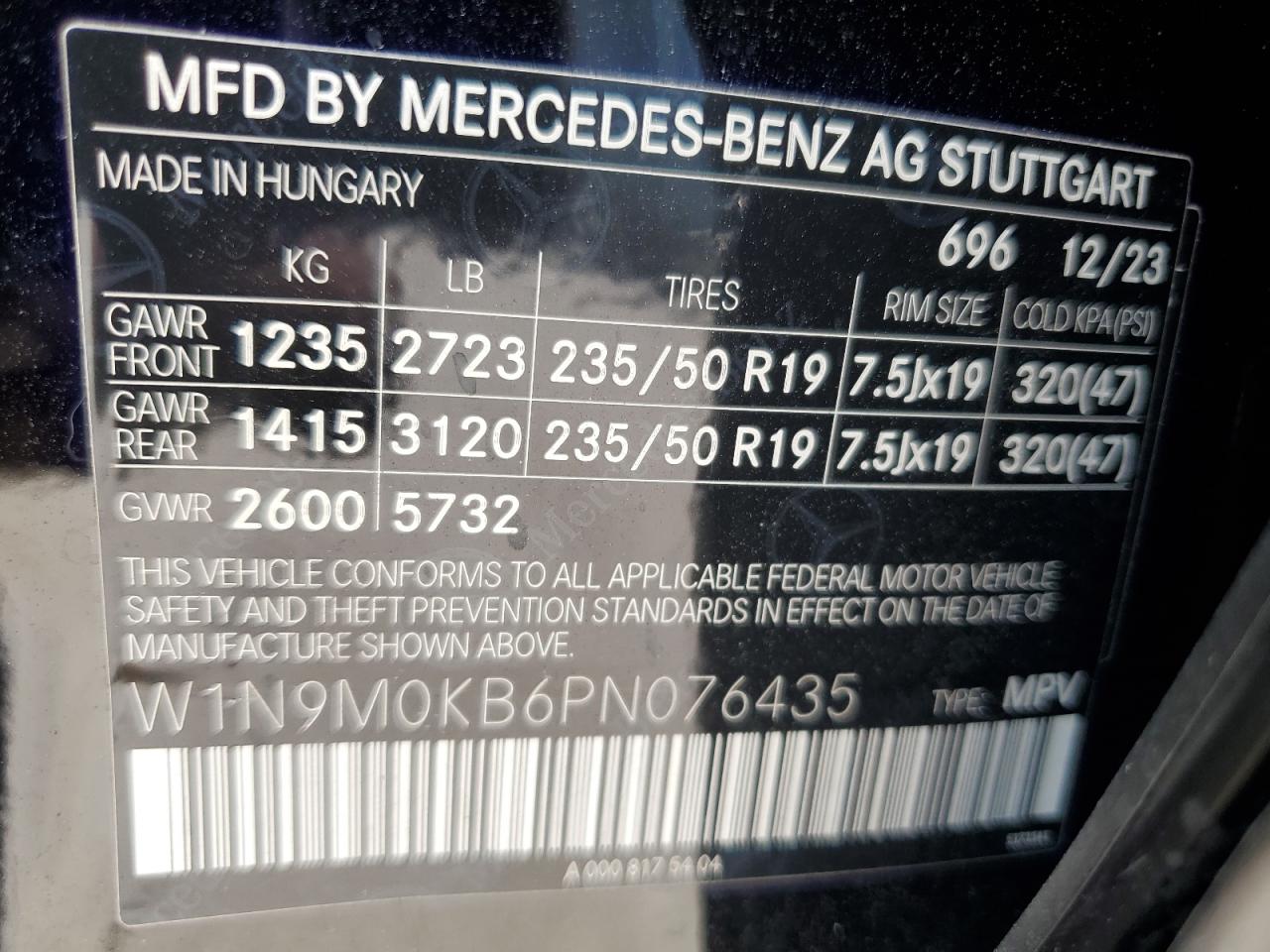 2023 Mercedes-Benz Eqb 300 4Matic VIN: W1N9M0KBCPN076435 Lot: 66748945
