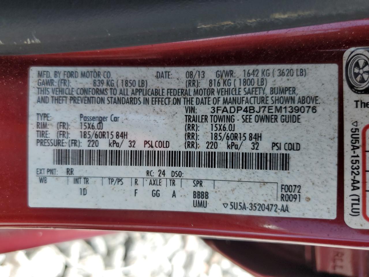 2014 Ford Fiesta Se VIN: 3FADP4BJ7EM139076 Lot: 65441695