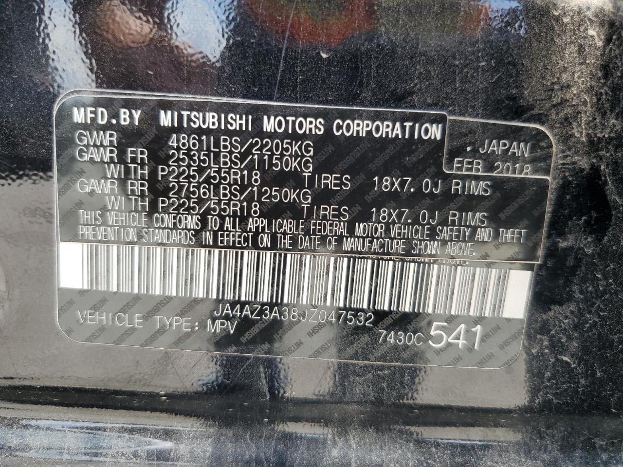 2018 Mitsubishi Outlander Se VIN: JA4AZ3A38JZ047532 Lot: 66268515