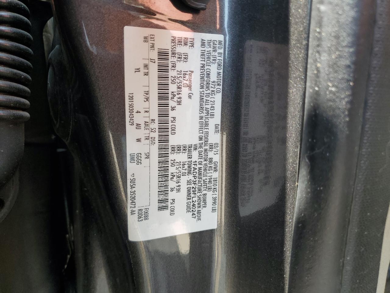 2015 Ford Focus Se VIN: 1FADP3F29FL240247 Lot: 63203135
