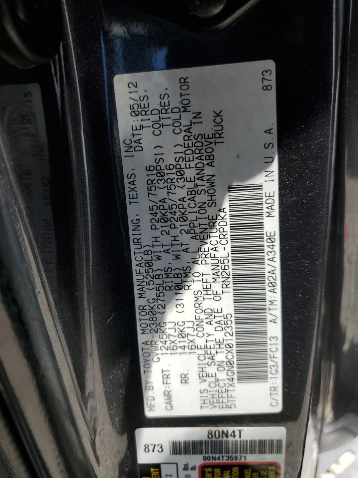 2012 Toyota Tacoma Prerunner Access Cab VIN: 5TFTX4GN0CX012355 Lot: 63069785