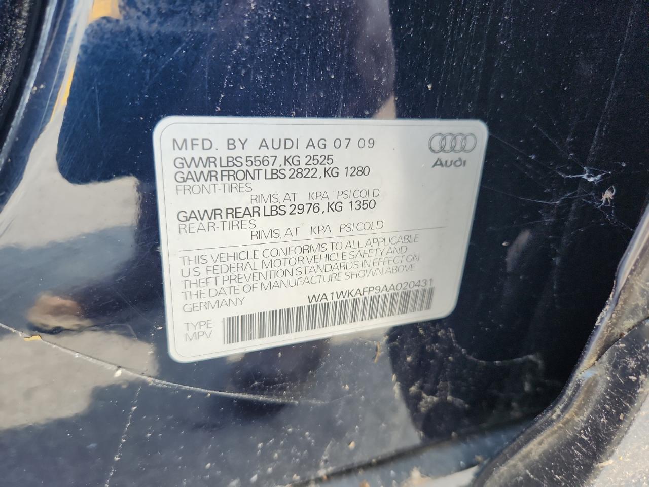 2010 Audi Q5 Prestige VIN: WA1WKAFP9AA020431 Lot: 65374765