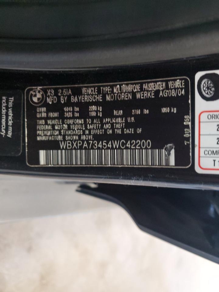 2004 BMW X3 2.5I VIN: WBXPA73454WC42200 Lot: 63493865