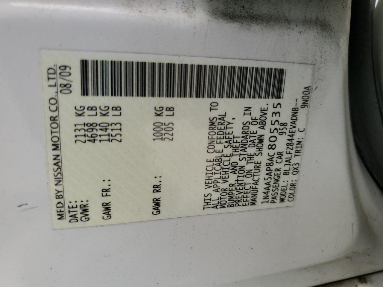 2010 Nissan Maxima S VIN: 1N4AA5AP8AC805535 Lot: 65745095