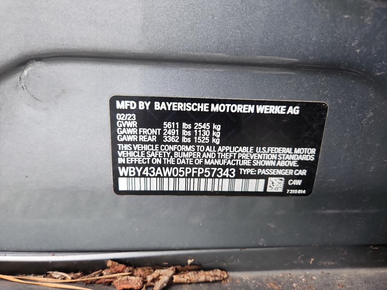 2023 BMW I4 Edrive 35 VIN: WBY43AW05PFP57343 Lot: 64260385