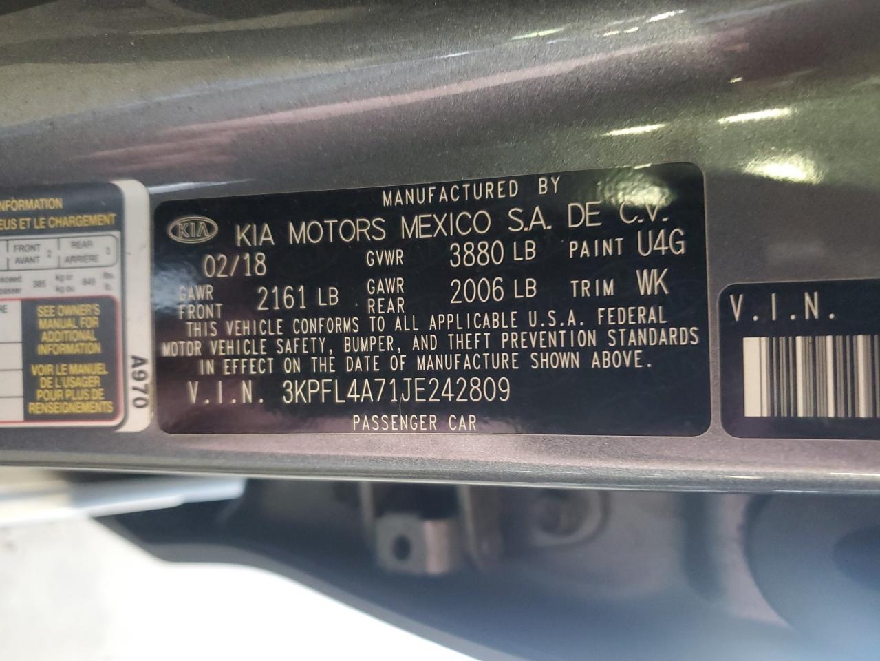 2018 Kia Forte Lx VIN: 3KPFL4A71JE242809 Lot: 64554675