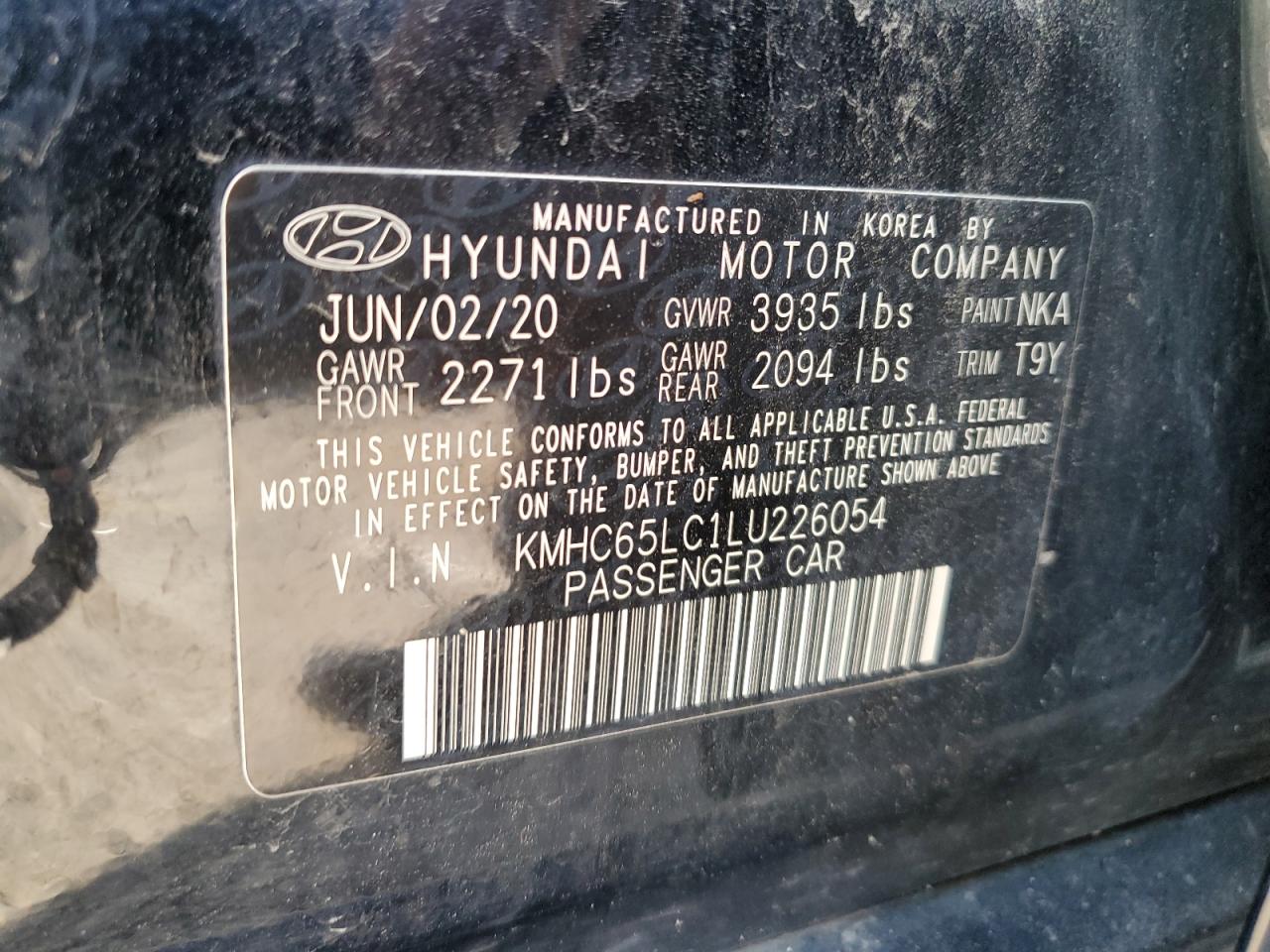 2020 Hyundai Ioniq Blue VIN: KMHC65LC1LU226054 Lot: 63321355