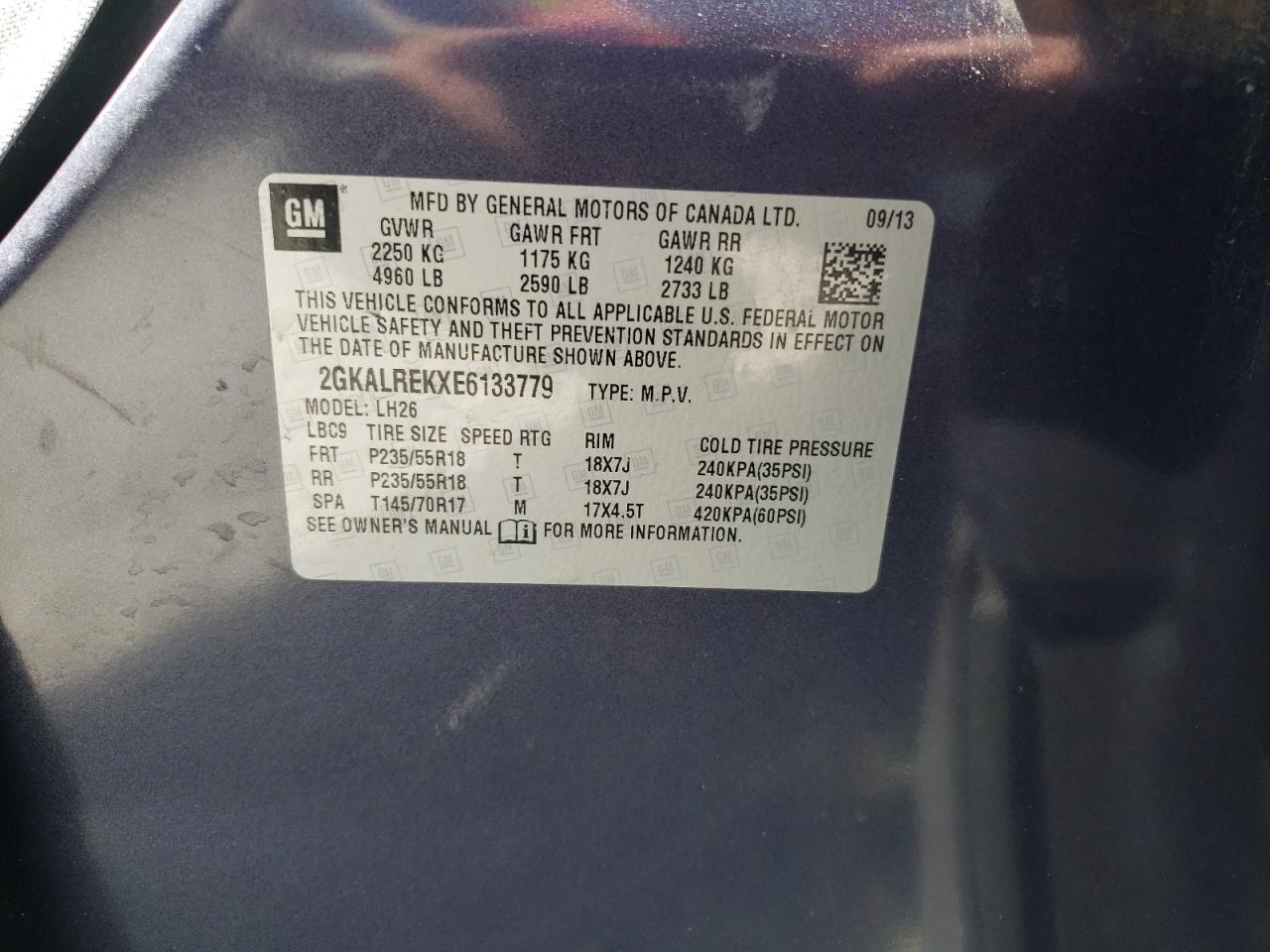 2014 GMC Terrain Sle VIN: 2GKALREKXE6133779 Lot: 64145785