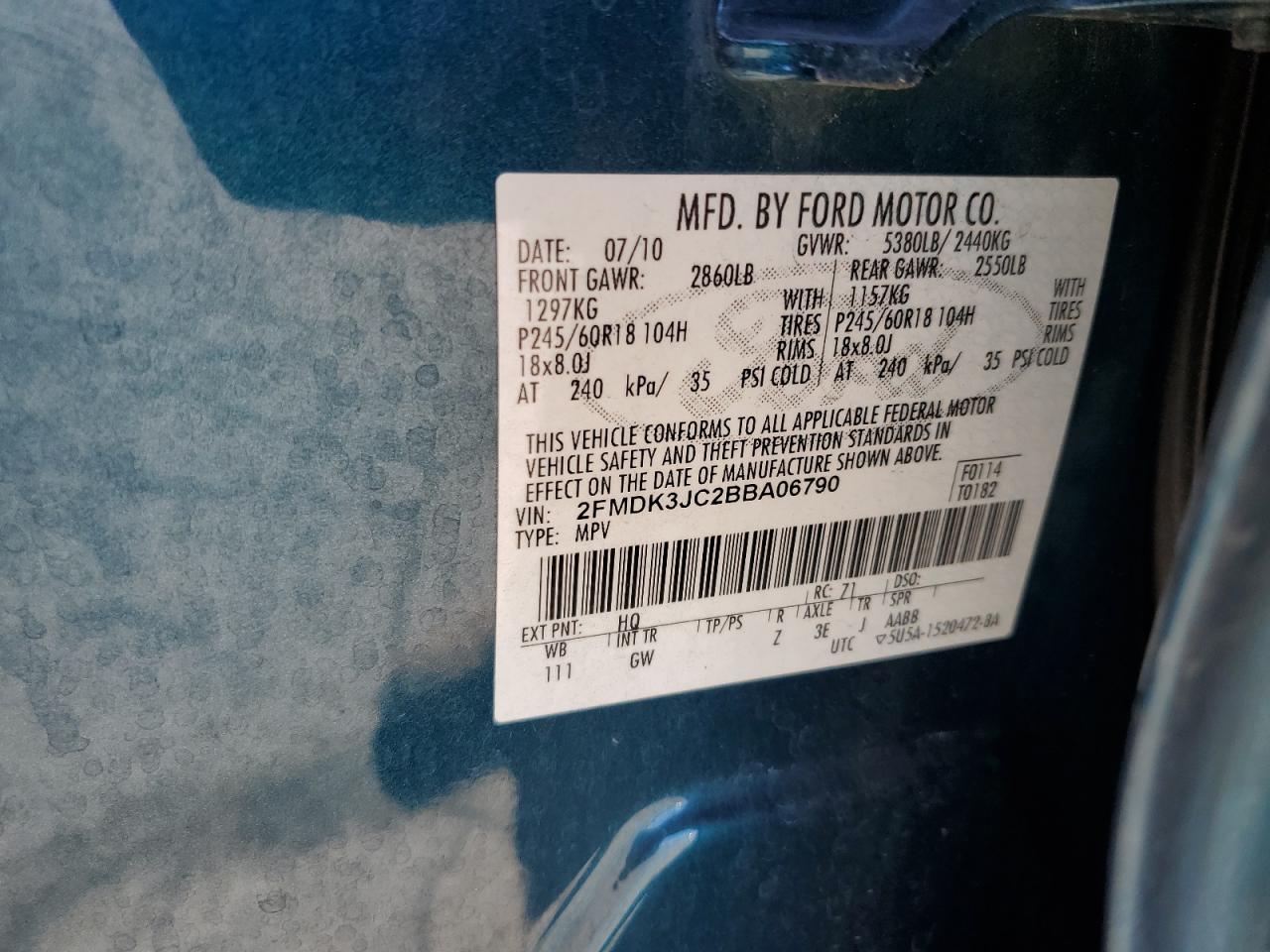 2fmdk3jc2bba06790 2FMDK3JC2BBA06790 2011 Ford Edge Sel