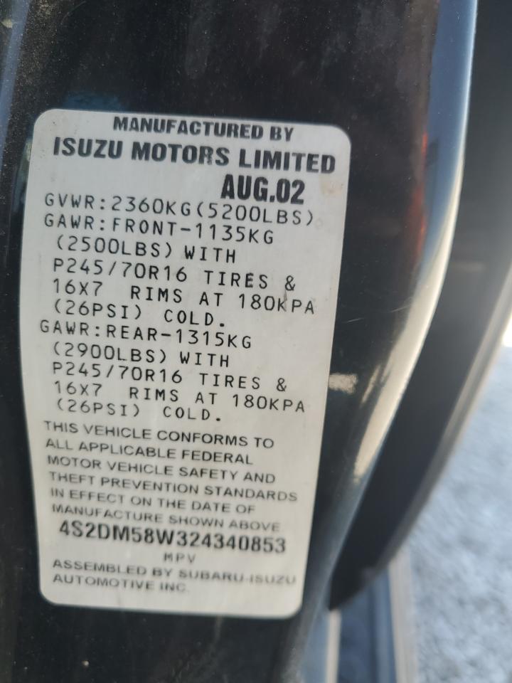 2002 Isuzu Rodeo S VIN: 4S2DM58W324340853 Lot: 72073945