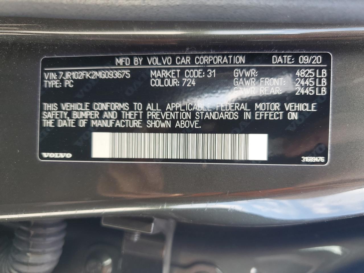 2021 Volvo S60 T5 Momentum VIN: 7JR102FK2MG093675 Lot: 64467105