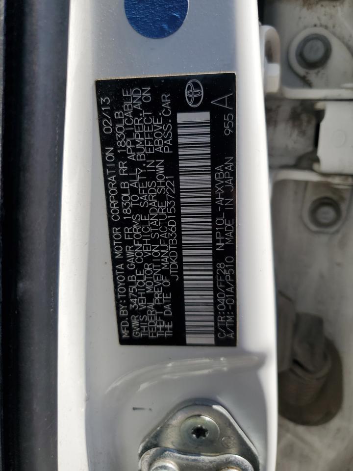 2013 Toyota Prius C VIN: JTDKDTB36D1537221 Lot: 65283775