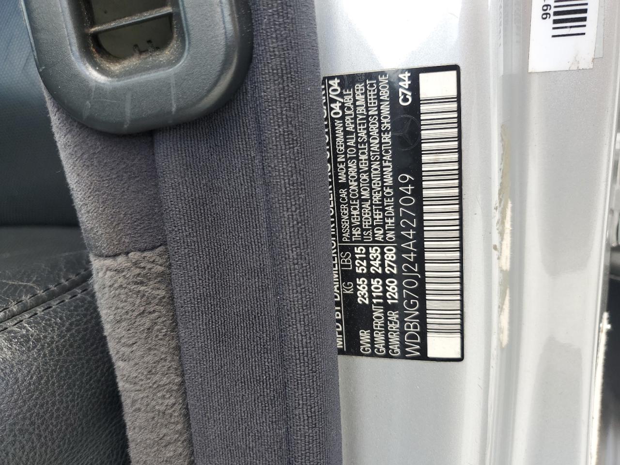 2004 Mercedes-Benz S 430 VIN: WDBNG70J24A427049 Lot: 63144195