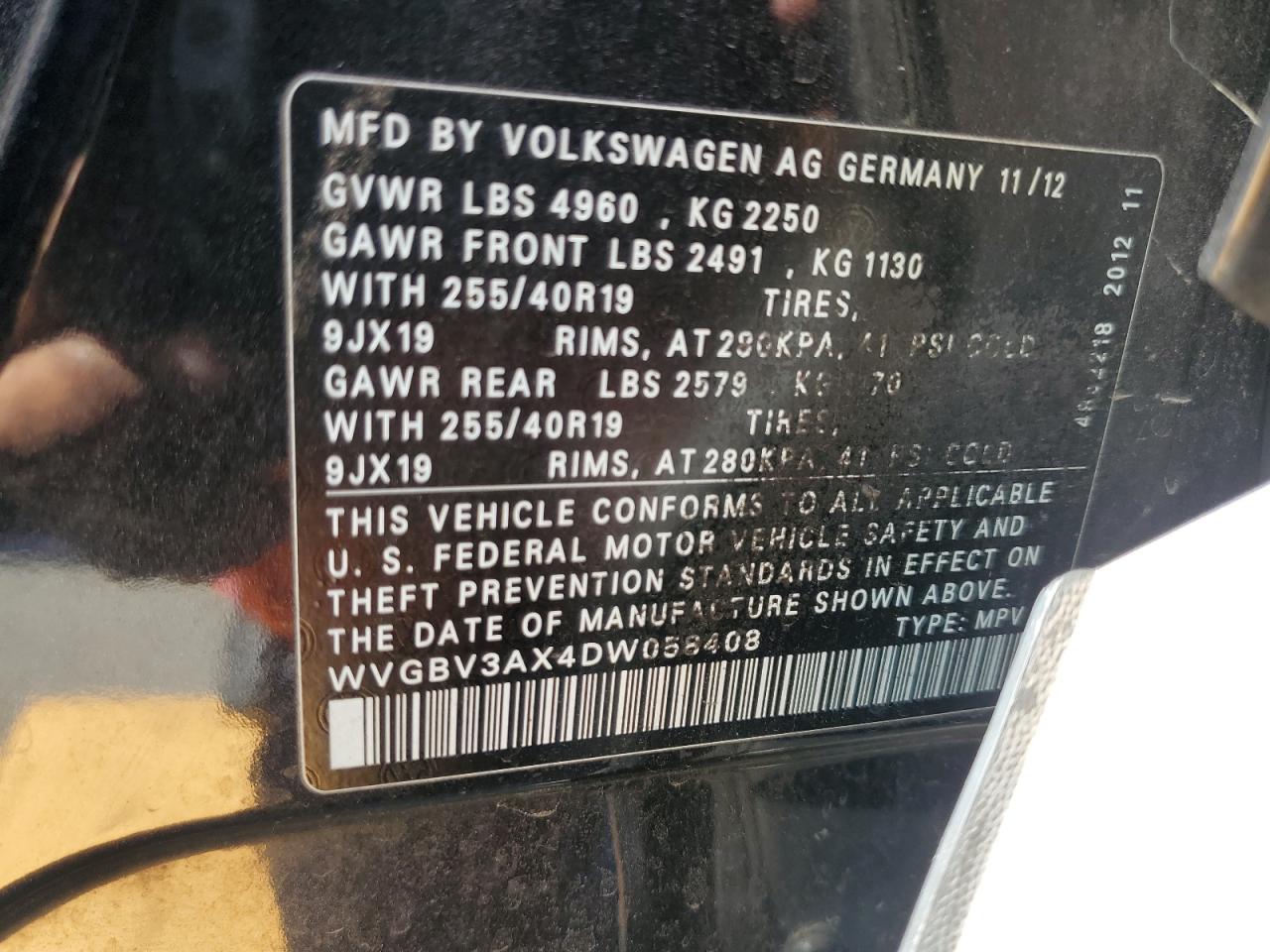 2013 Volkswagen Tiguan S VIN: WVGBV3AX4DW058408 Lot: 64337715