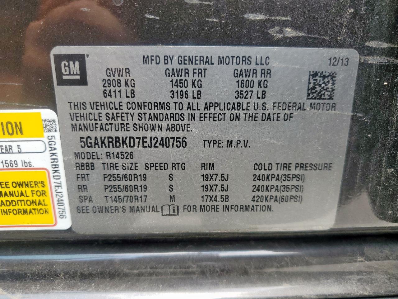 2014 Buick Enclave VIN: 5GAKRBKD7EJ240756 Lot: 65133655