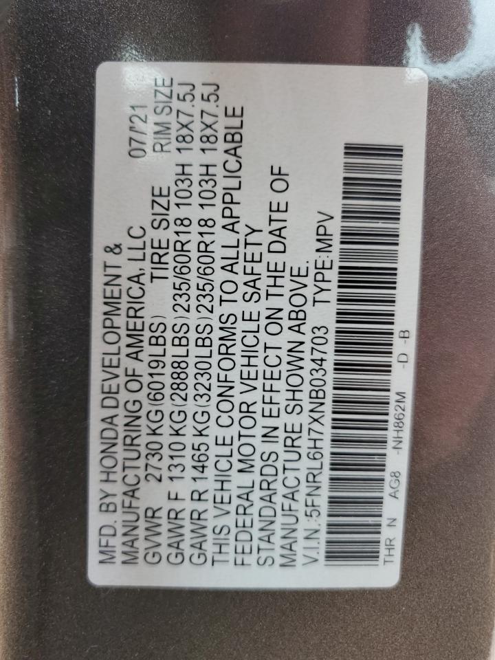 2022 Honda Odyssey Exl VIN: 5FNRL6H7XNB034703 Lot: 64338705
