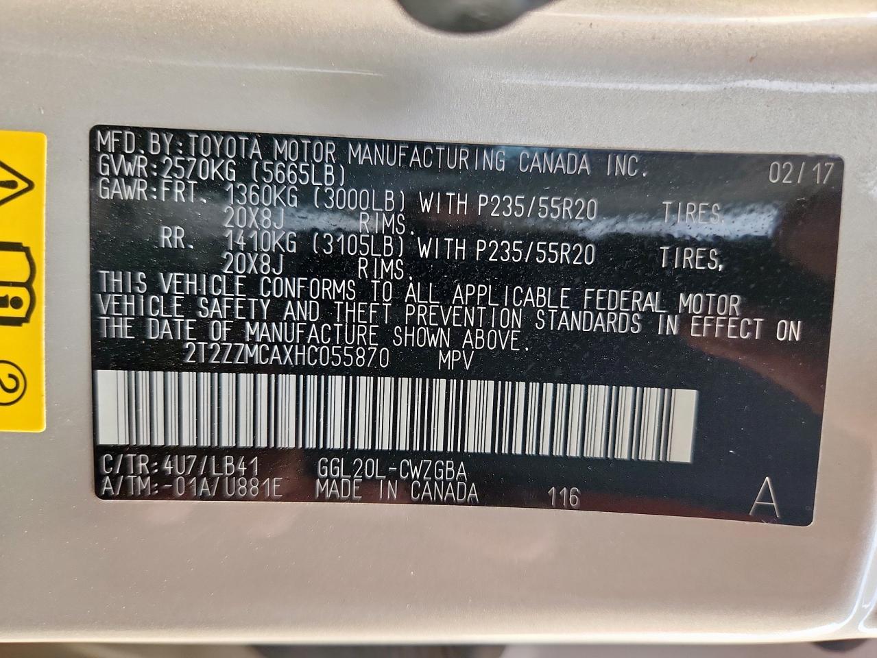 2017 Lexus Rx 350 Base VIN: 2T2ZZMCAXHC055870 Lot: 64114735