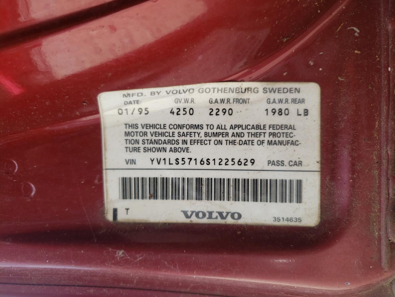 1995 Volvo 850 VIN: YV1LS5716S1225629 Lot: 64660025